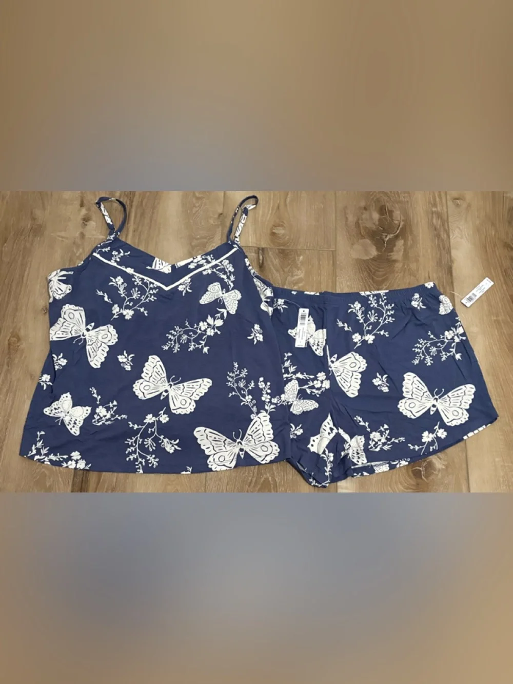 SOMA COOL NIGHTS LARGE MONARCH GARDEN INDIGO PIPED CAMI & SHORTS  PAJAMA SET NWT